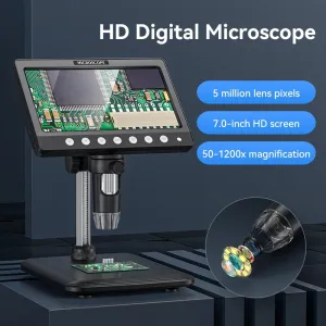 Digital Microscope 50-1200X Magnification 7-Inch 1920*1080P Screen 5MP TYPE-C Port 8 LED for Precise Inspection