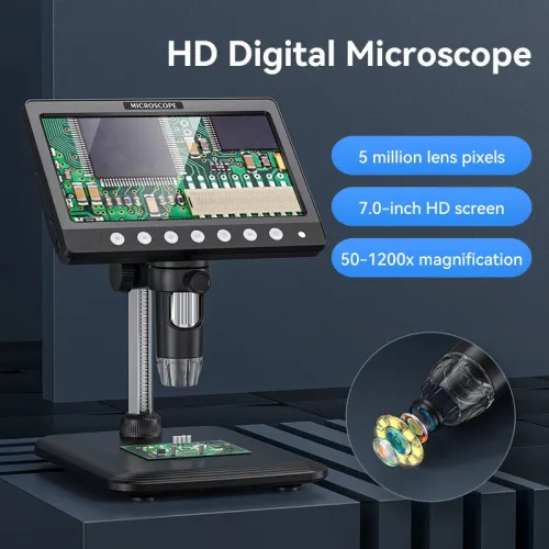 Digital Microscope 50-1200X Magnification 7-Inch 1920*1080P Screen 5MP TYPE-C Port 8 LED for Precise Inspection