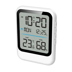 8007C Multifunctional Digital Alarm Clock with Large LCD Display Temperature Humidity Monitor Alarm Clock Calendar for Bedroom Office Home Use