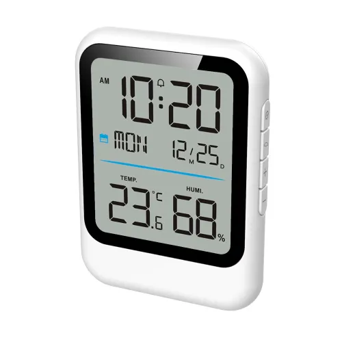 8007C Multifunctional Digital Alarm Clock with Large LCD Display Temperature Humidity Monitor Alarm Clock Calendar for Bedroom Office Home Use