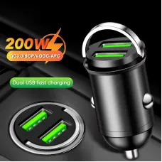 200W Dual USB Car Charger Fast Charging for iPhone QC3.0 Mini USB Car Phone Charger for Xiaomi for Samsung Huawei Honor