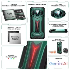 DOOGEE S200 Ultra AI 5G 1.32 inch AMOLED Rear Display 48GB 1TB LED light effect 100MP Triple Camera Night Vision Dimensity 7400 6.72 inch 120Hz 11000mAh 66W Fast Charge Android 15 NFC IP68 IP69K Waterproof Rugged Smartphone
