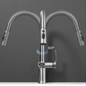 Temperature Digital LCD Display Pull Out Faucet Kitchen Single Handle Kitchen Sink Rotation Mixer Sprayer Hot And Cold Water Taps