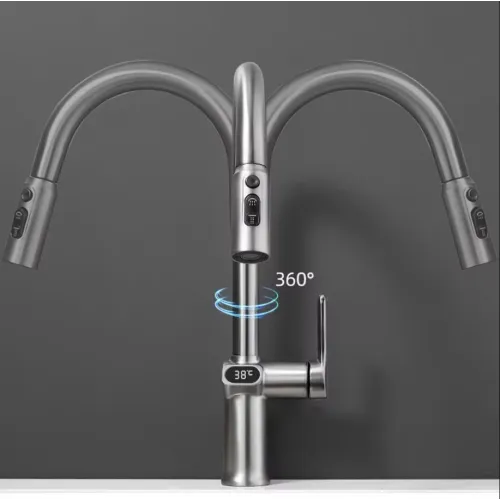 Temperature Digital LCD Display Pull Out Faucet Kitchen Single Handle Kitchen Sink Rotation Mixer Sprayer Hot And Cold Water Taps