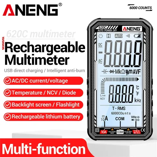 ANENG 620C Digital Multimeter 6000 Counts AC/DC Voltage Current Tester with Backlit Screen Auto Power Off and Flashlight
