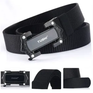 TUSHStrong Metal Automatic Buckle Black Belt Wear-resistant Tough 125cm Nylon Belts For Men Breathable Canvas Designer Belt Training