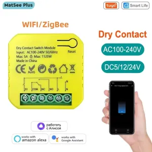 Tuya 5A Smart ZigBe WiFi Dry Contact Switch Relay App Remote Control Timing DC12/24V AC100-240V Supports Google Home Alexa