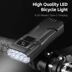 WESBIKING 400Lm Digital Power Display Bike Headlight Waterproof Type-Charging Flashlight 8 LEBeads High Brightness Bicycle Front Light for Road Night Riding
