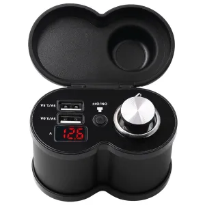 Motorcycle Waterproof Dual USB Charger with Real-Time Voltage Monitoring 12V-24V Motorcycle Handlebar Charger