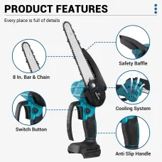 Drillpro 8 Inch Electric Chainsaw 3000W Brushless Motor Compatible with 18V Battery Cordless Wood Cutter 7500mAh