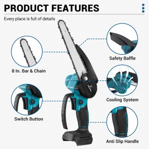 Drillpro 8 Inch Electric Chainsaw 3000W Brushless Motor Compatible with 18V Battery Cordless Wood Cutter 7500mAh