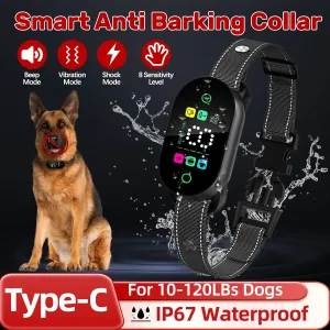 PB20 Smart Dog Training Collar Anti Barking Intelligent Automatic Adjustable Sensitivity Beep Shock Vibrator IP67 Waterproof Type-C Charging for Dog 10-120LBs
