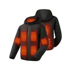 Auxo 9-Zones Men Heated Hooded Jacket with 20000mAH Power Bank - Waterproof Lightweight Warm Electric Heating Coat for Winter Outdoor