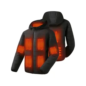 Auxo 9-Zones Men Heated Hooded Jacket with 20000mAH Power Bank - Waterproof Lightweight Warm Electric Heating Coat for Winter Outdoor