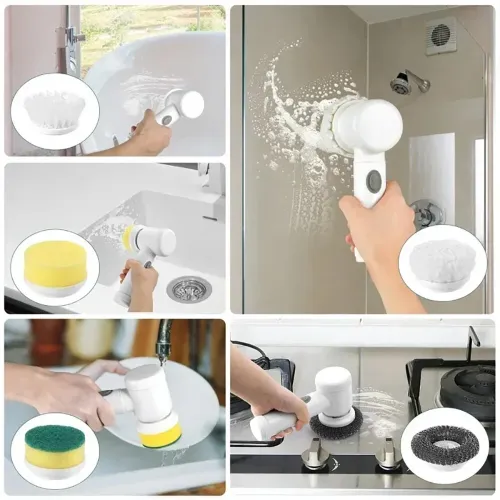 Electric Cleaning Brush Kitchen Bathroom Multifunctional Cleaner Electric Scrubber Bathroom Cleaning Brush USB Rechargeable with 5 Replaceable Brush Heads