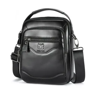 BULLCAPTAIN 8inch Cowhide Leather Men's Shoulder Bag Retro Fashion Cross Body Bag with Hand Band Multiple Zipper Pocket Capacity Business Casual Travel Messenger Bag
