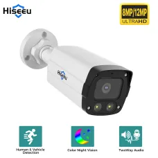Hiseeu 8MP/12MP PoE IP Camera Human Detect Night Vision Two-way Audio Support ONVIF 2.0 IP67 Waterproof Outdoors Security CCTV Cameras