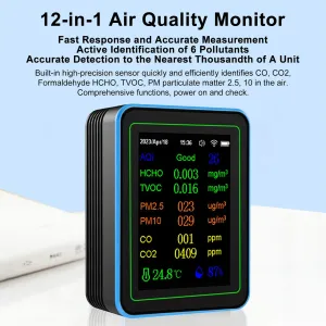 ZN-MT28 12-in-1 Air Quality Detector WiFi Carbon Dioxide Monitor PM2.5 PM10 TVOC HCHO CO CO2 Temperature Humidity Meter Smart APP Monitoring