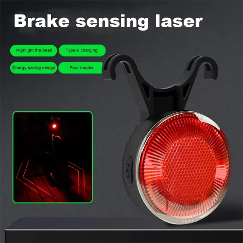 LEADBIKLD93-LSmart Brake Sensor Laser Bike Taillight 180 Large Floodlight 500mAh Battery 5 Light Modes Type-Rechargeable IPX5 Waterproof Wear-resistant Bicycle Rear Light for Night Cycling