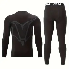 TENGOO Men's Thermal Underwear Set, Long johns set, Compression Thermal Base Layer Set, Moisture Wicking & Breathable Basic Long Sleeve & Letter Belt Leggings Winter Thermal Wear, Men's Thermal Clothing