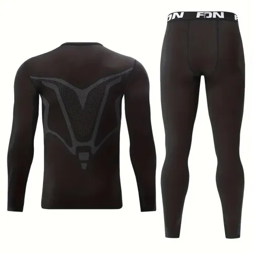 TENGOO Men's Thermal Underwear Set, Long johns set, Compression Thermal Base Layer Set, Moisture Wicking & Breathable Basic Long Sleeve & Letter Belt Leggings Winter Thermal Wear, Men's Thermal Clothing