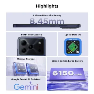 DOOGEE Note56 Plus AI 48GB 256GB 50MP Camera 6.56 inch 90Hz 6150mAh Android 16 NFC UNISOC T7225 Octa Core 4G Smartphone