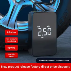12V 140PSI 6000mAh Wireless Mini Car Tyre Electric Portable Air Pump Digital Tire Inflator Pressure Measurement / Emergency Light / Phone power bank