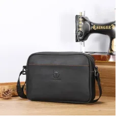 BULLCAPTAIN Men's Genuine Leather Shoulder Bag Retro Large Capacity Travel Bag Crazy Horse Leather Crossbody Bag Messenger Bag