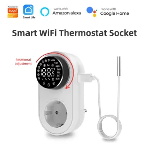 Tuya 1419 Wi-Fi Plug-in Smart Thermostat Socket with Timing Function LED Display Knob-type APP Control Temperature Socket Voice Control with Alexa Google Home