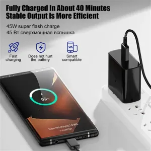 PD45W 1-Port USB PD Charger USB-C Fast Charging Wall Charger Adapter EU Plug US Plug with 1M Type-C to Type-C Cable