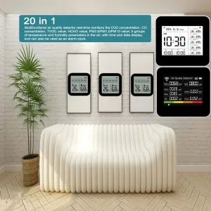 20-in-1 Tuya Multifunctional Air Quality Tester CO2 CO TVOC HCHO PM2.5 Temperature Humidity Monitor Tuya APP Control 2000mAh Battery