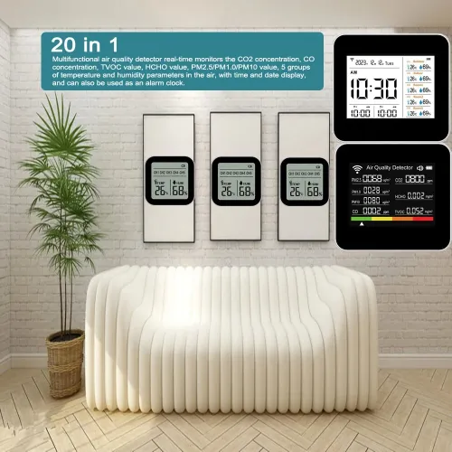 20-in-1 Tuya Multifunctional Air Quality Tester CO2 CO TVOC HCHO PM2.5 Temperature Humidity Monitor Tuya APP Control 2000mAh Battery