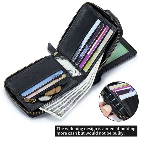 Ekphero Men's RFID Genuine Leather Wallet Large Capacity Multi-card Anti-theft Retro Design Fashion Multifunctional Wallet