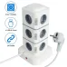 2500W Tower 12-way Outlets EU Socket with 4 USB Multi Power Strip with 2.8M Extension Cord Built-in LED Light Switch Overload Protector 250V 10A