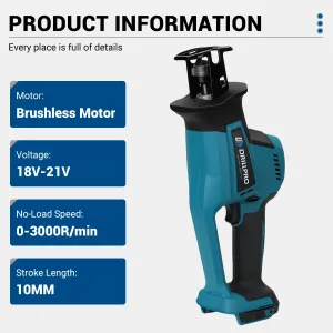 Drillpro Reciprocating Saw with Efficient Brushless Motor High-Speed Cutting Up to 3100spm Versatile Metal Wood Plastic Cutting Tool Rechargeable 18V Li-ion Battery Included Comes with 4 Saw Blades