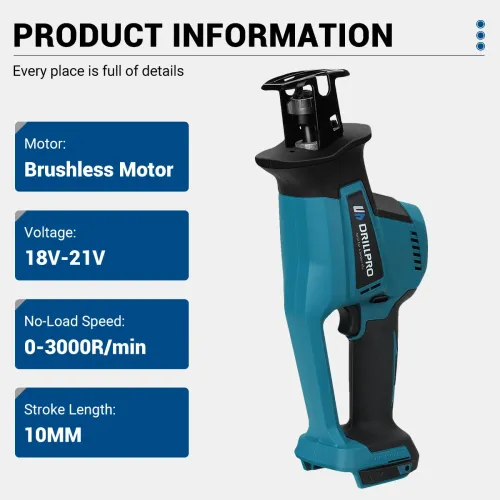 Drillpro Reciprocating Saw with Efficient Brushless Motor High-Speed Cutting Up to 3100spm Versatile Metal Wood Plastic Cutting Tool Rechargeable 18V Li-ion Battery Included Comes with 4 Saw Blades