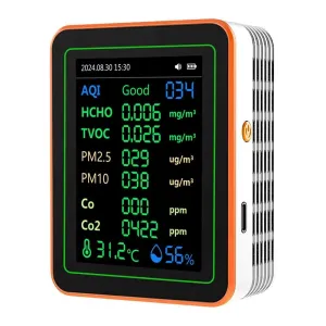 ZN-MT22 12-in-1 Air Quality Monitor AQI CO2 CO Formaldehyde TVOC PM2.5 PM10 Temperature Humidity TFT Screen 1200mAh Battery High-Precision Sensors