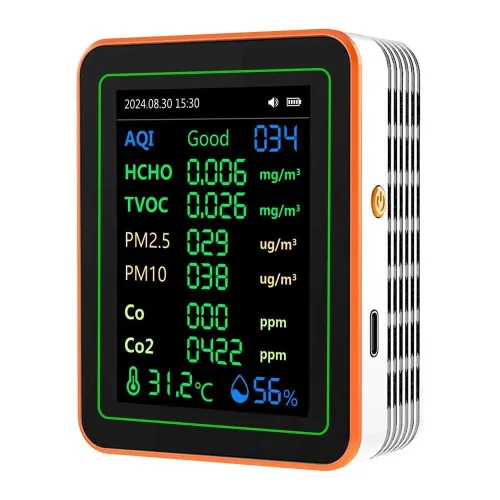 ZN-MT22 12-in-1 Air Quality Monitor AQI CO2 CO Formaldehyde TVOC PM2.5 PM10 Temperature Humidity TFT Screen 1200mAh Battery High-Precision Sensors