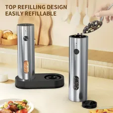 IPRee 2pcs Rechargeable Electric Salt and Pepper Grinder Set USB Automatic LEAdjustable Coarseness Stainless Steel Kitchen Gadgets for Home Cooking