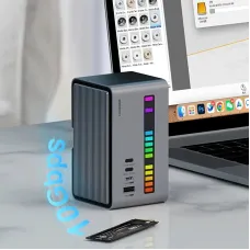 Hagibis U100Pro RGB Strip Light USB-C Docking Station with Dual HD / PD100W USB-C / M.2 SSD Enclosure / Ethernet / SD/TF Card Slot / 3.5mm Audio / USB Hubs Support Two-host Connection for Laptop Macbook Pro