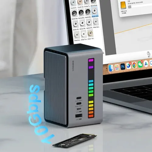 Hagibis U100Pro RGB Strip Light USB-C Docking Station with Dual HD / PD100W USB-C / M.2 SSD Enclosure / Ethernet / SD/TF Card Slot / 3.5mm Audio / USB Hubs Support Two-host Connection for Laptop Macbook Pro