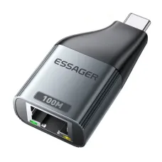Essager ES-OTG22 Ethernet Adapter 1000/100Mbps RJ45 To Type-C Connector Extender Extension for PC Tablet Laptop Projector Gigabit Adapter
