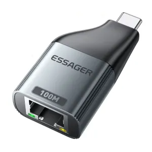 Essager ES-OTG22 Ethernet Adapter 1000/100Mbps RJ45 To Type-C Connector Extender Extension for PC Tablet Laptop Projector Gigabit Adapter