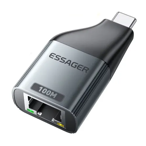 Essager ES-OTG22 Ethernet Adapter 1000/100Mbps RJ45 To Type-C Connector Extender Extension for PC Tablet Laptop Projector Gigabit Adapter