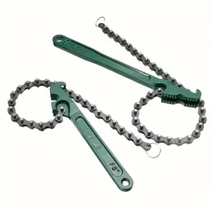 Steel Adjustable Chain Wrench Heavy Duty Oil Filter Removal Tool Ergonomic Handle Pipe Fittings Universal Spanner 9-Inch 12-Inch Heavy Duty Steel Construction