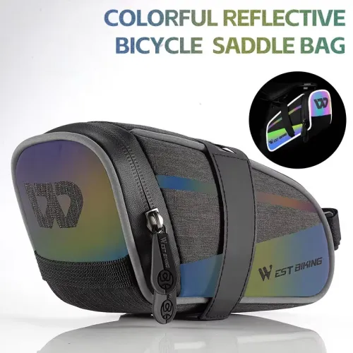 WESBIKING 1.8L Colorful Reflective Bicycle Saddle Bag Waterproof Portable Cycling Tool Storage Bag for MTB Bike Road Bike Scooter