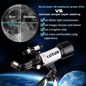 LUXUN Telescope for Astronomy Beginners Kids Adults, 70mm Aperture 400mm Astronomical Refracting Portable Telescope - Travel Telescope with Phone Adapter Wireless bluetooth