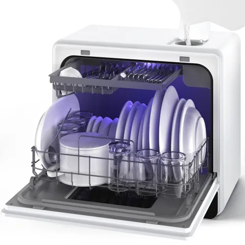 BlitzHome BH-6-CDW Portable Countertop Dishwasher With 5.2L Built-in Water Tank 9 Programs PTC Hot Air Drying 3D 360 3 Sprayers Water-Saving