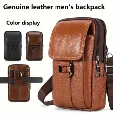 Men's Genuine Leather Mobile Phone Waist Bag Outdoor Work Key Chain Wear Belt Hanging Fanny Pack Portable Sport Hiking Small Crossbody Bag