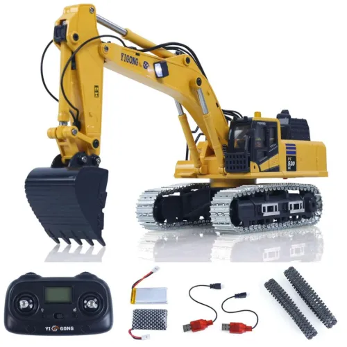 YI GONG 520 1/50 2.4G Full-Channel RC Car Screw Rod Excavator Alloy Bucket Track Simulation Engineering Electric Lifting Remote Control Construction Light Sound Vehicles Models Kids Children Toys